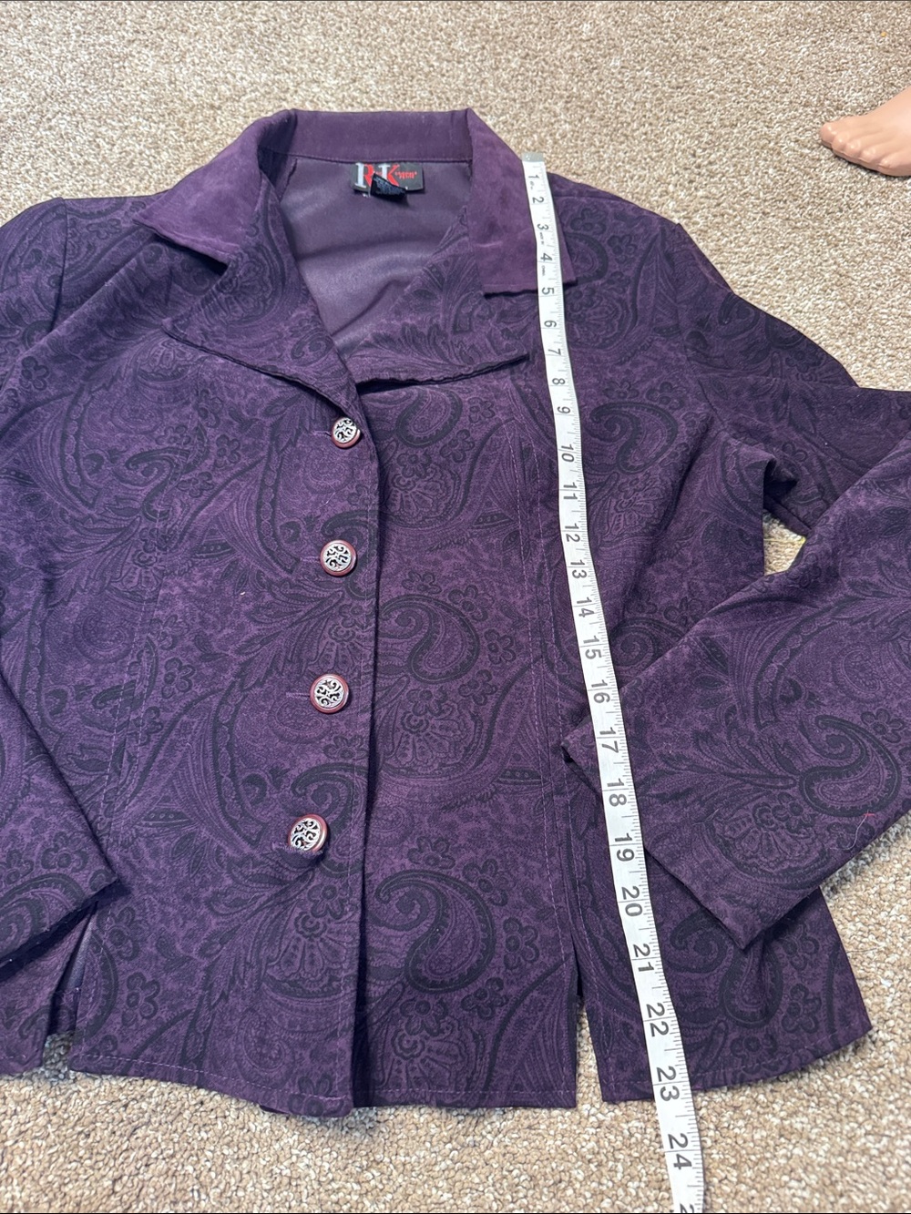 R&K Purple Paisley Button-Front Women's blazer Jacket career suede feel SZ 12 - Picture 3 of 7